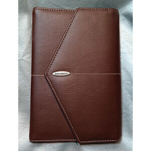 ROLODEX Portable Card File 5x8 Brown Snap Case Faux Leather Office Storage